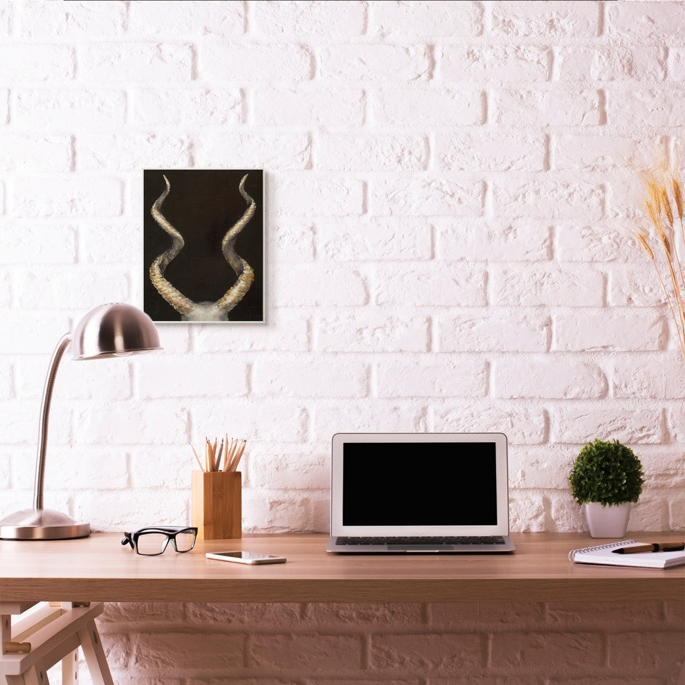 Goat Horns Shadow Black Gold Animal Painting, 10"x15"