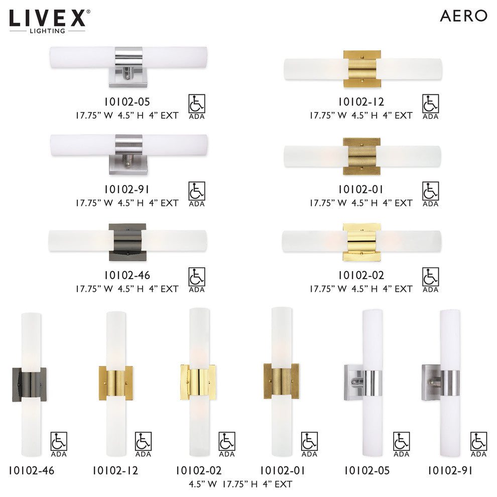 Livex Lighting Aero 2-Light ADA Bath Vanity Wall Light, Black Chrome