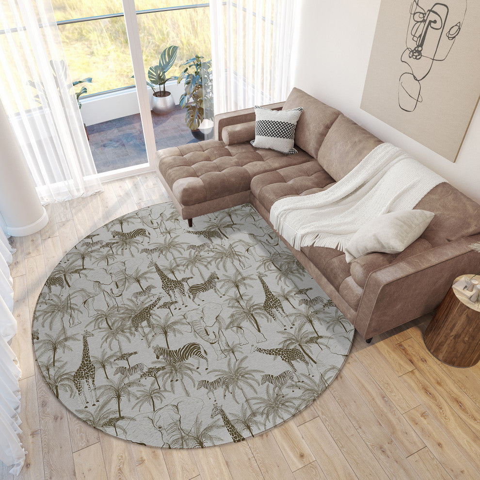 Indoor/Outdoor Tropics TC7 Grey Machine Washable 8' x 8' Round Rug