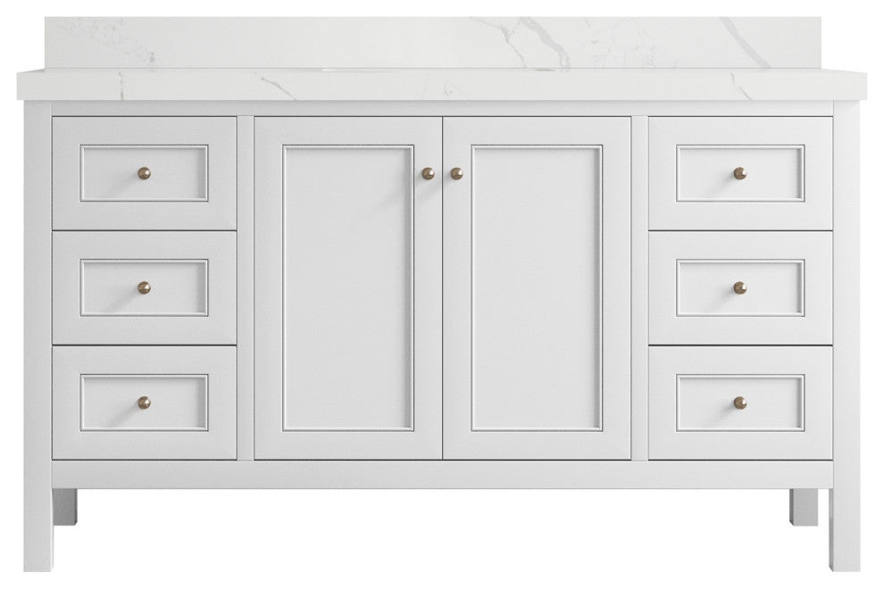 Nashville 60" Single Bathroom Vanity, White 2" Calacatta Laza