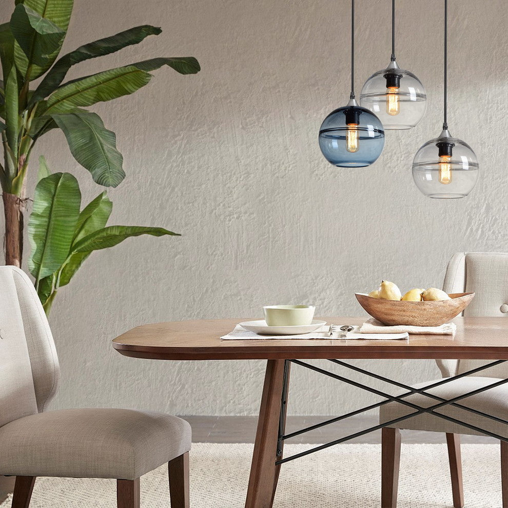 Unique Optic Contemporary Hand Blown Glass Pendant Light, Shade: Blue, 7"