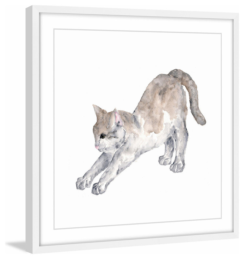 Marmont Hill, "Stretching Cat" by Thimble Sparrow Framed Painting Print, 24x24