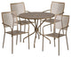 35.25" Round Gold Indoor-Outdoor Steel Patio Table Set with 4 Square Back Chairs