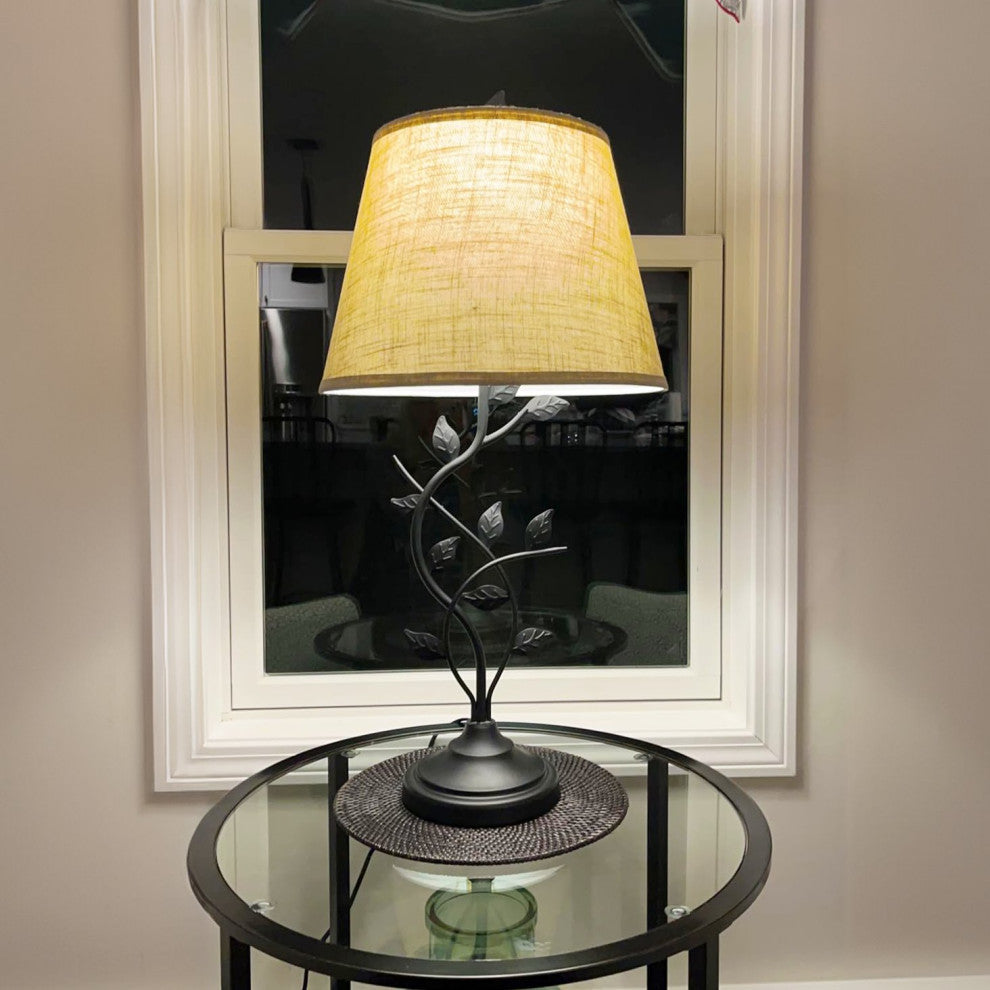 Kira Home Ambrose 31" Rustic Table Lamp, Beige Fabric Shade, Leaf Detailed Body