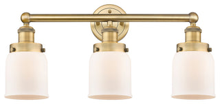 Edison Small Bell 3-Light 25" Vanity Light, Brushed Brass With Matte White Shade