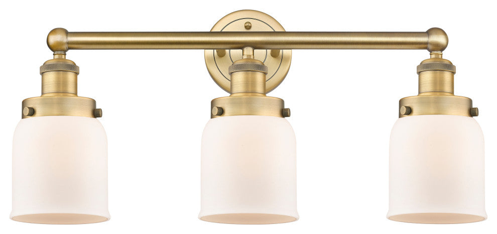 Edison Small Bell 3-Light 25" Vanity Light, Brushed Brass With Matte White Shade