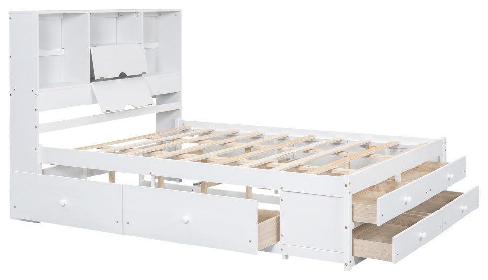 Gewnee win Size Wood Platform Bed with House-shaped Headboard in White