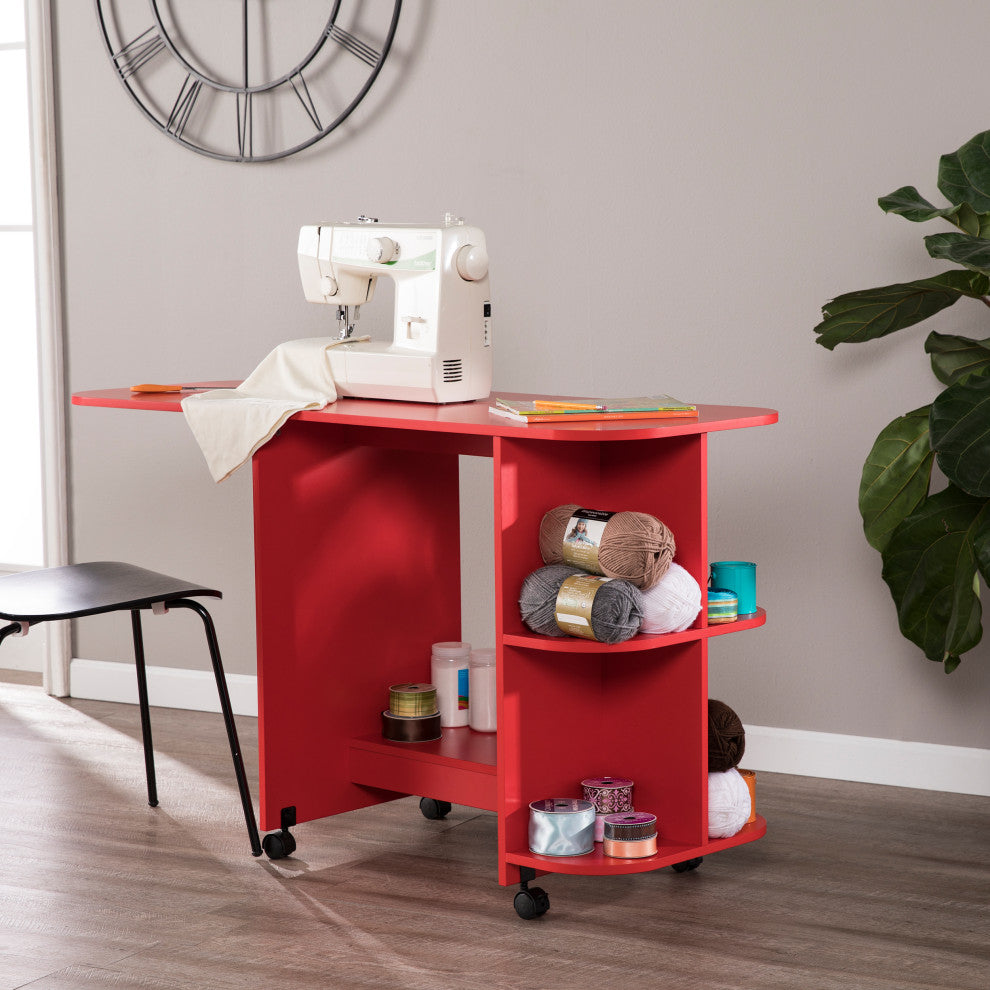 Adaline Expandable Rolling Sewing Table/Craft Station, Farmhouse Red