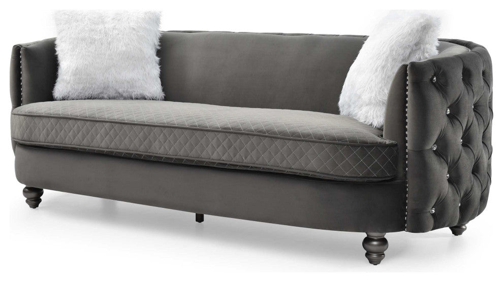 Apollo 67 in. W Round Arm Velvet Straight Sofa, 89 in.