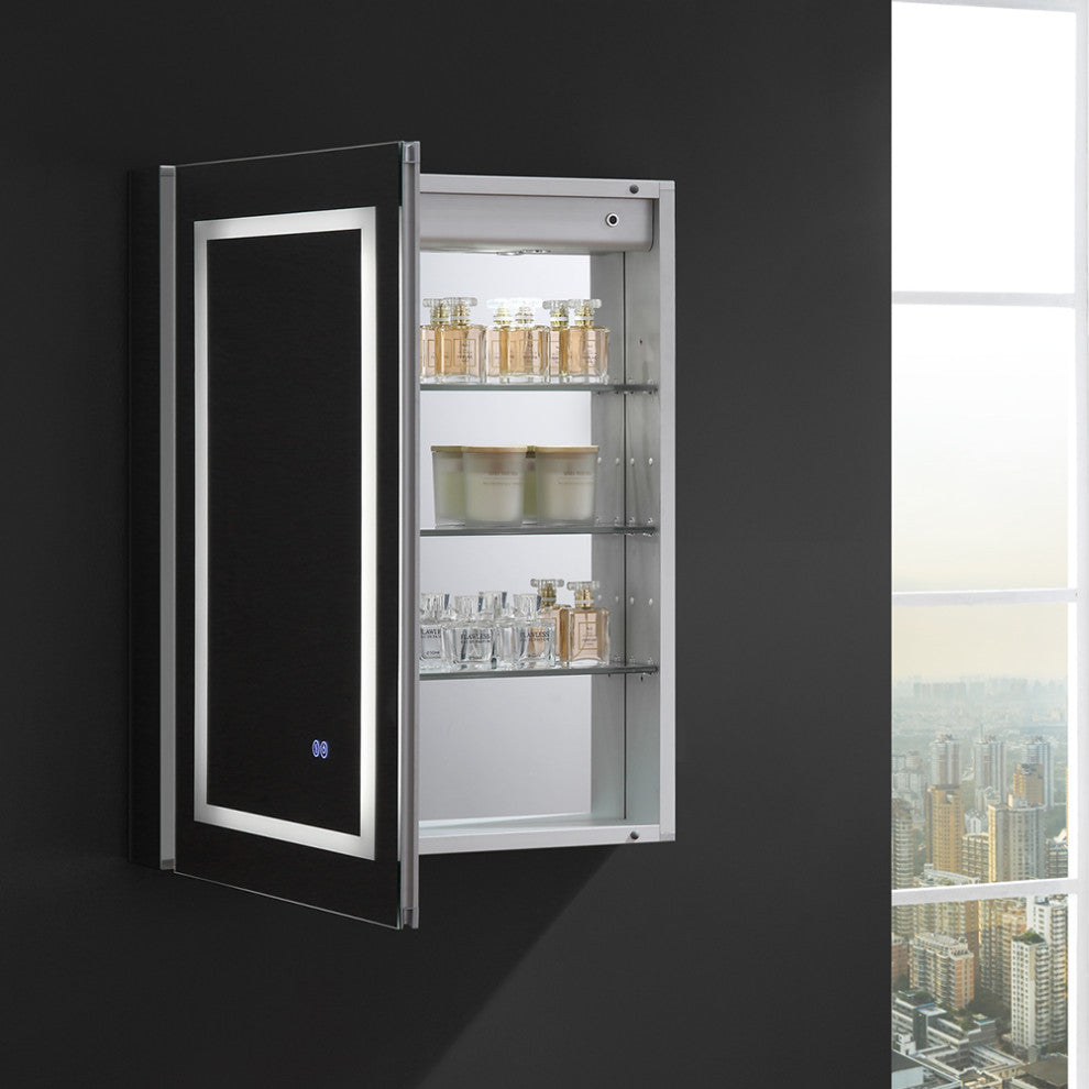 Spazio Bathroom Medicine Cabinet With LED Lighting and Defogger, 24"x30"