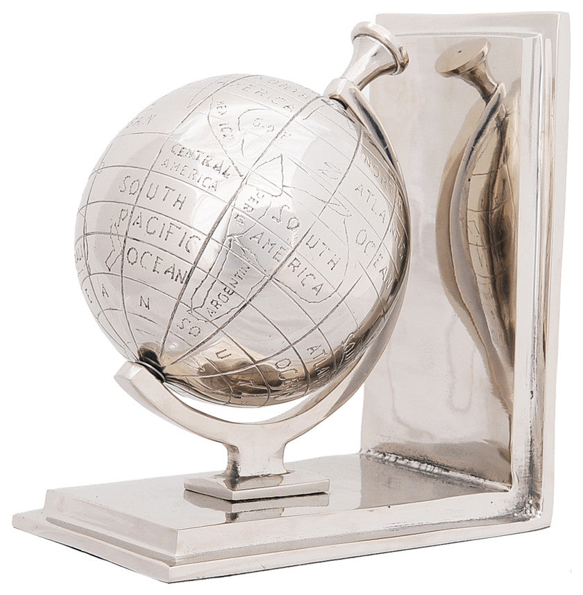 Alum Globe Bookend Set Of Two Aluminum Home Decor