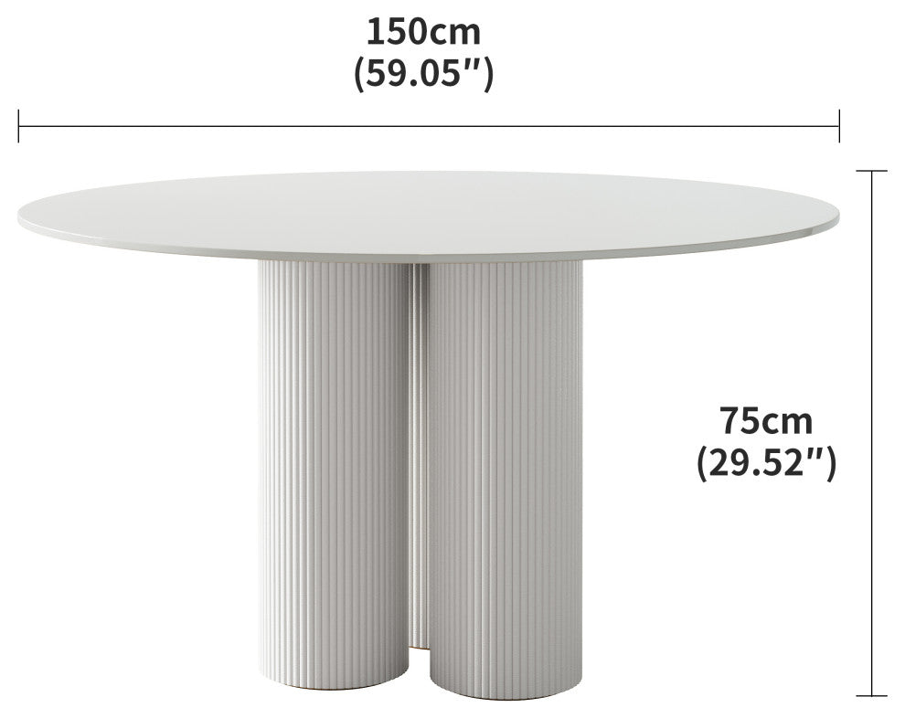 Modern Round Slate Dining Table With Pedestals for Dining Room, 59.09"