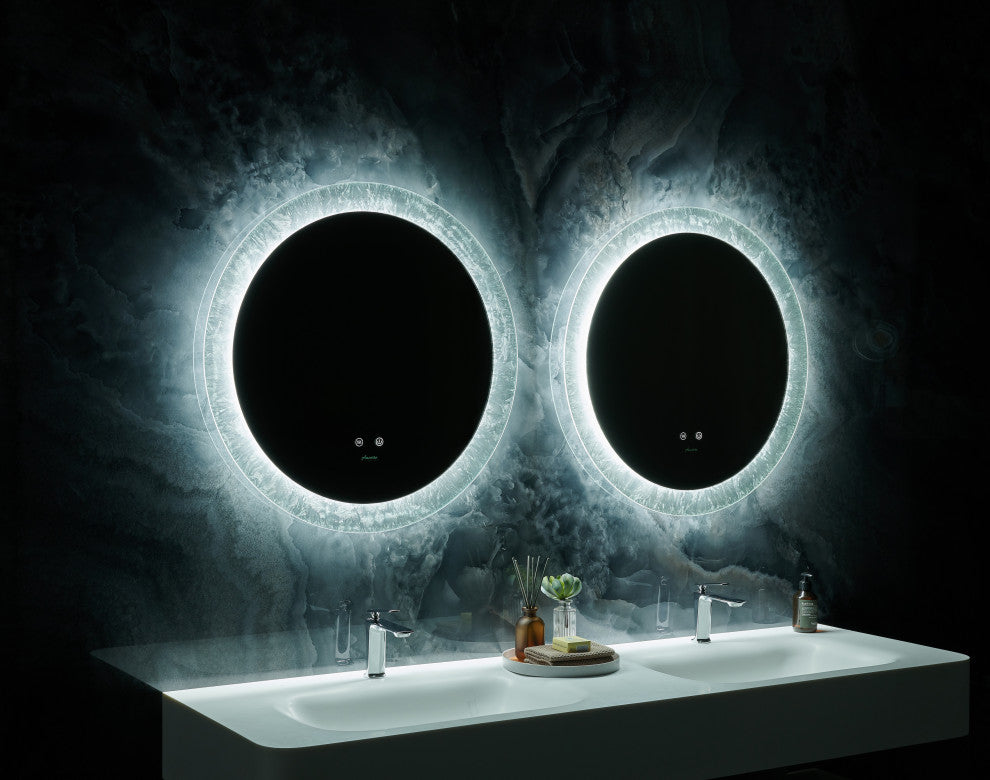 Frysta Round LED Frameless Mirror With Dimmer and Defogger, 30 Inch.