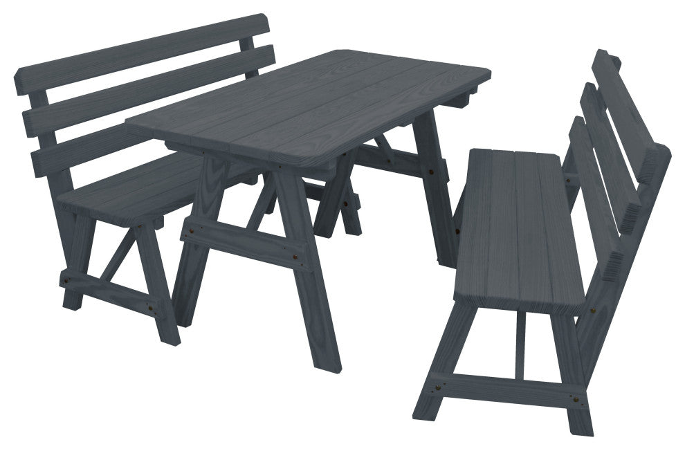 Cedar Picnic Table with 2 Backed Benches, Charcoal Stain, 5 Foot