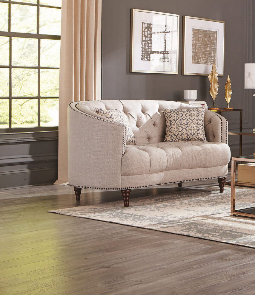 Loveseat with Button Tufting and Nailhead Trim, Gray