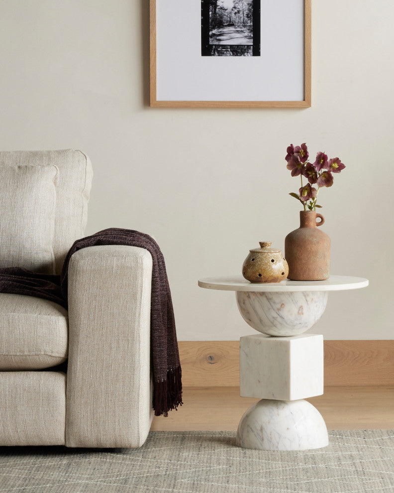 Neda End Table-Polished White Marble