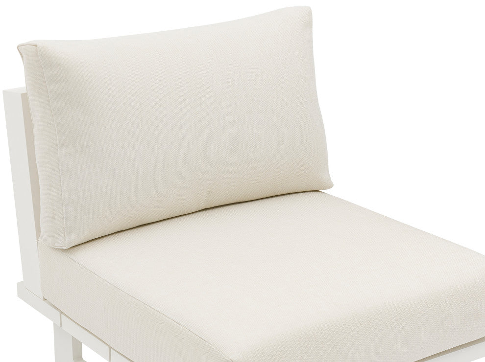 Maldives Outdoor Patio Armless Chair, Cream, White Frame