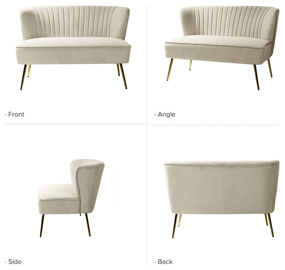 Velvet Tufted Loveseat Sofa With Golden Base, Tan