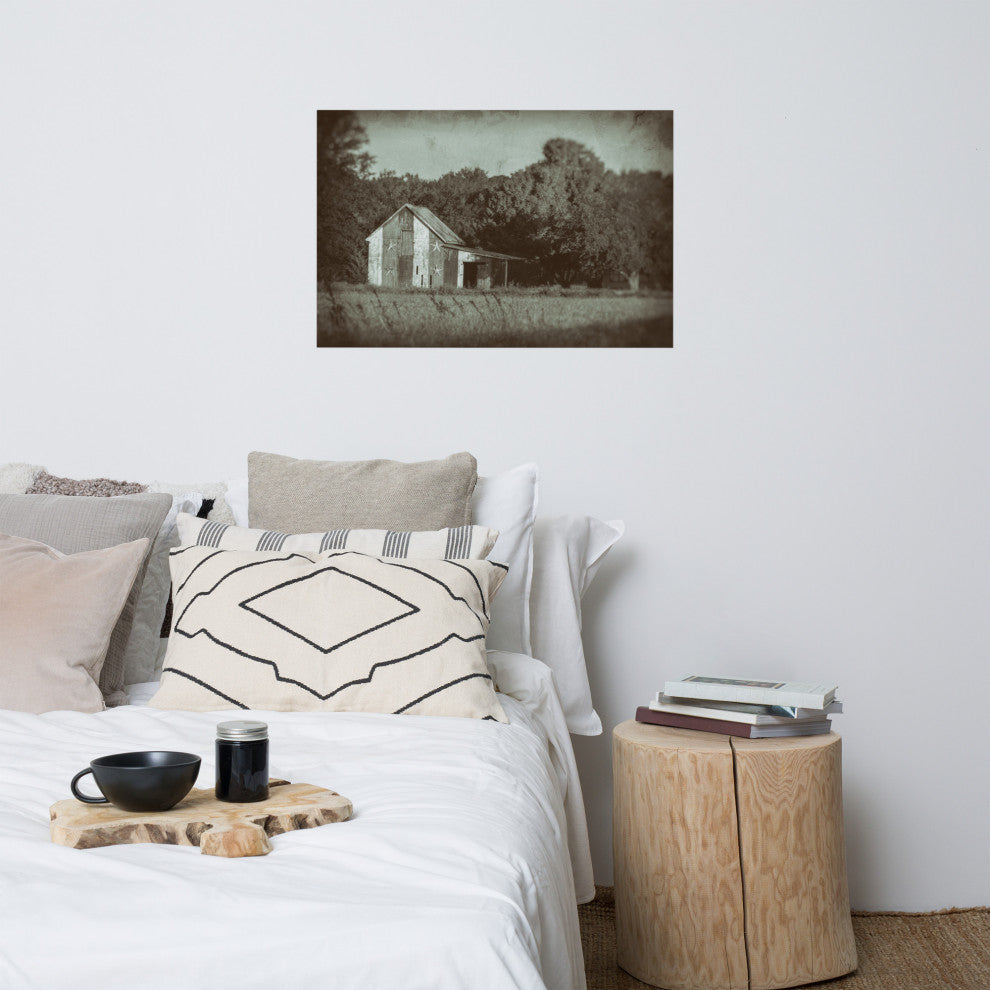 Patriotic Barn in Field Landscape Photo Unframed Wall Art Print, 24" X 36"