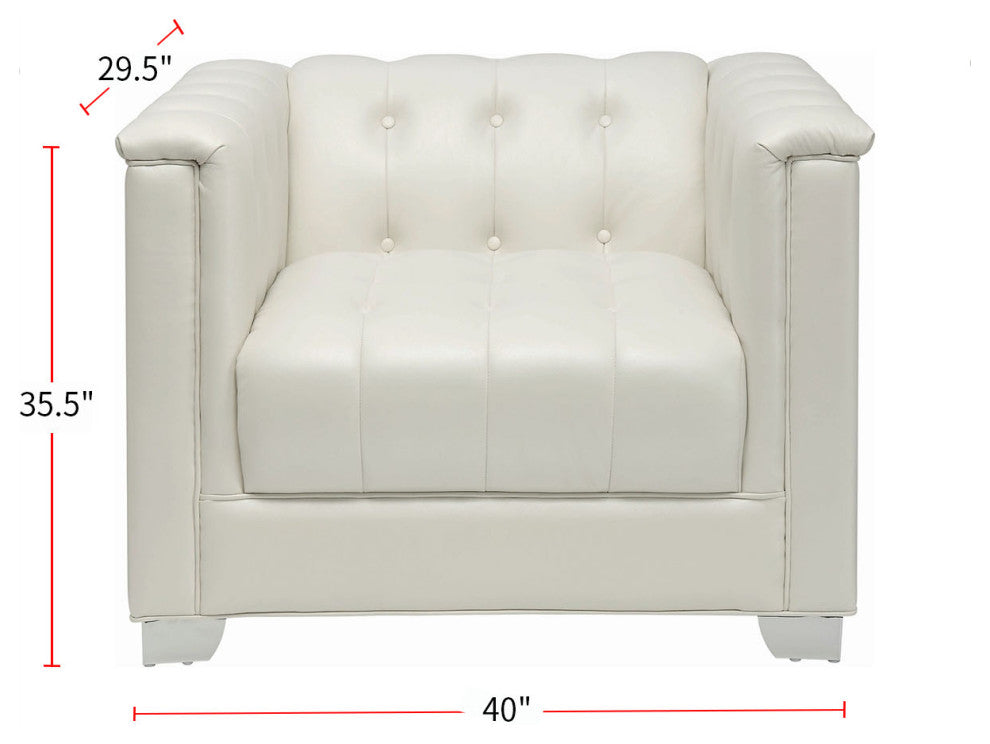 Leatherette Upholstered Chair With Chrome Legs and Button Tufting, Pearl