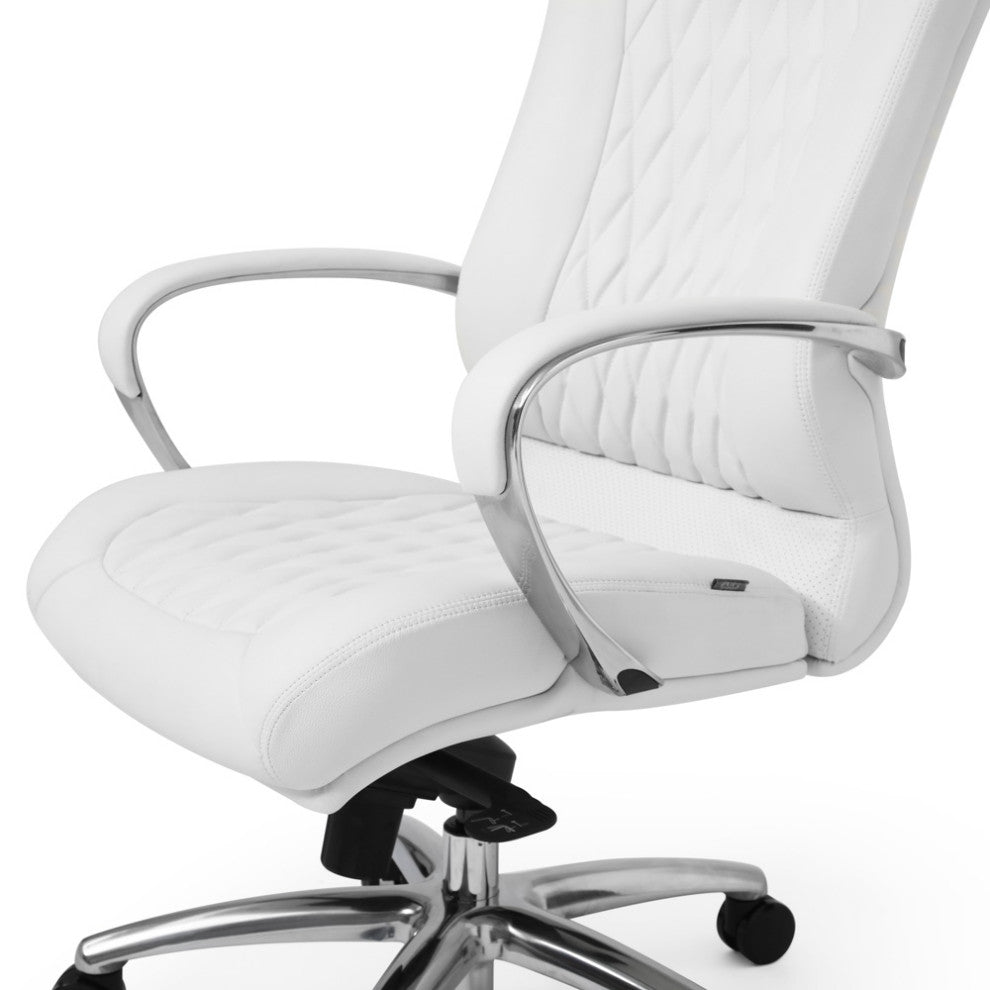 Modern Ergonomic Sterling Leather Executive Chair with Aluminum Base, White