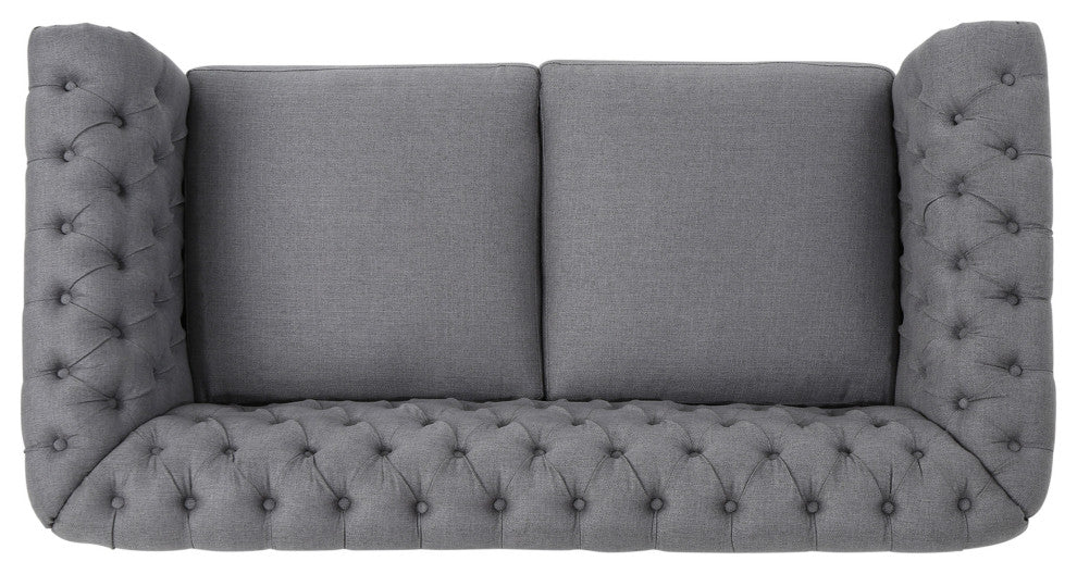 GDF Studio Kyle Traditional Chesterfield Loveseat Sofa, Dark Gray/Dark Brown