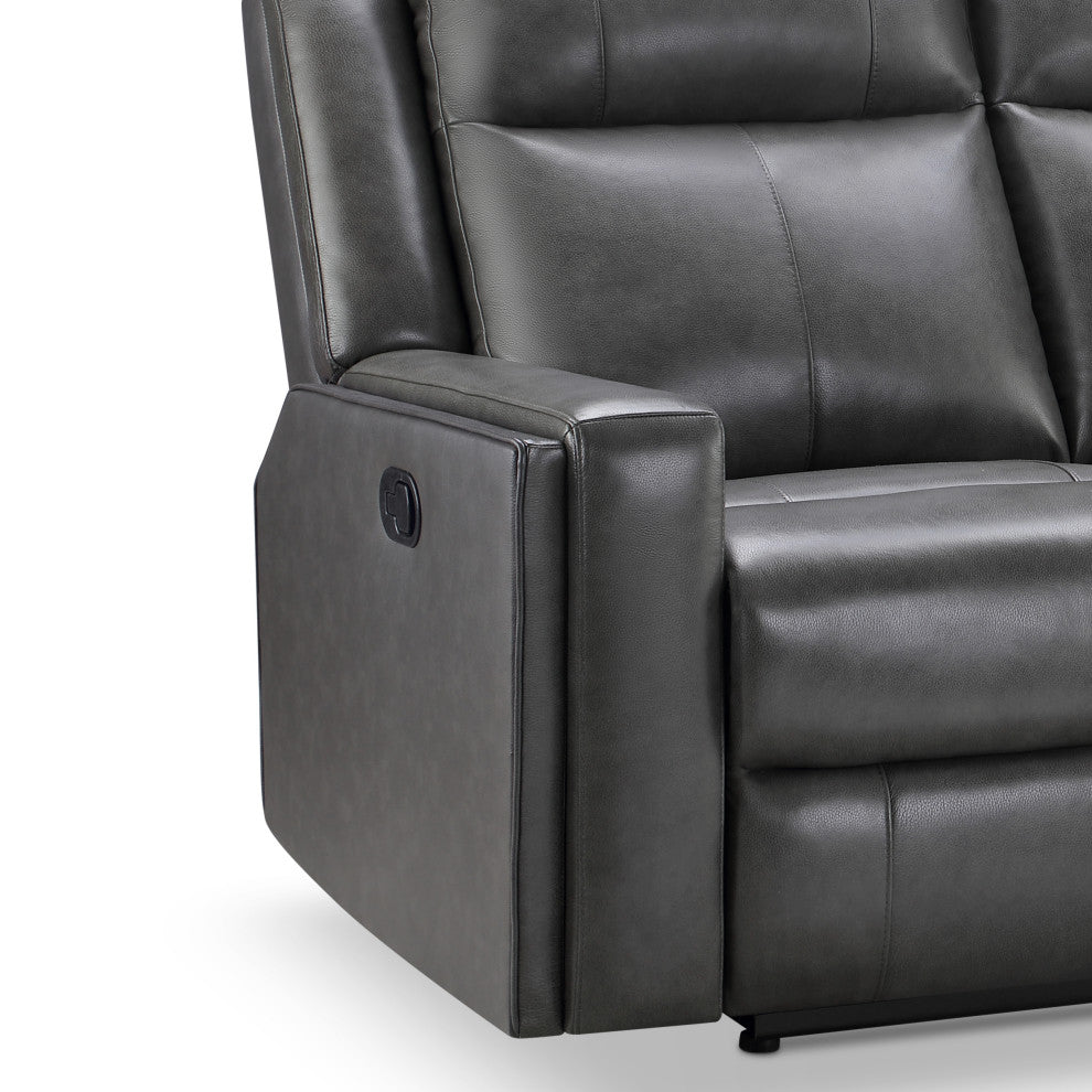 Rhodes Top-Grain Leather Manual Reclining Loveseat, Gray