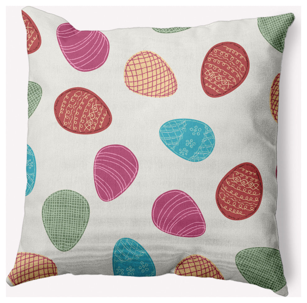Egg Hunt Easter Indoor/Outdoor Throw Pillow, Whisper White, 16x16"
