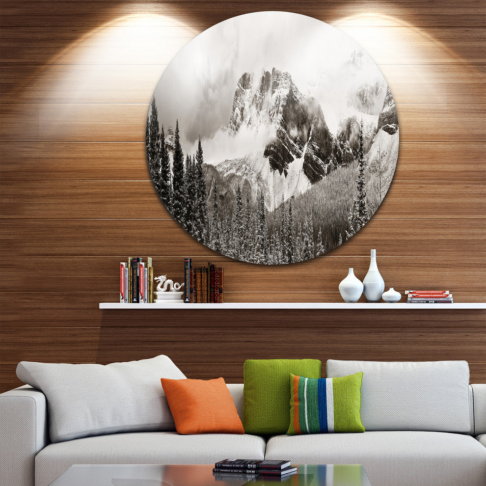 Snow Capped Hills And Bow Lake, Landscape Disc Metal Artwork, 11"