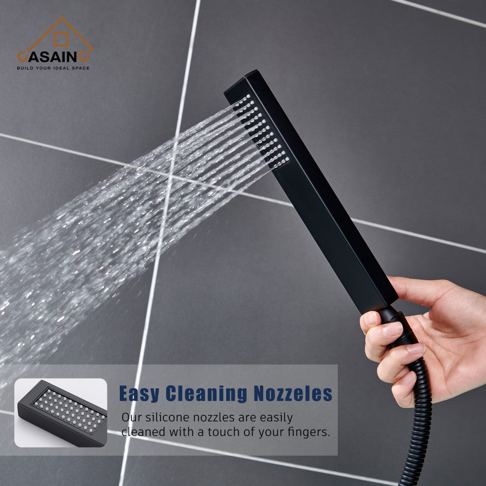 CASAINC Roman Tub Luxury Waterfall Faucet Set Spout w Hand Shower, Matte Black