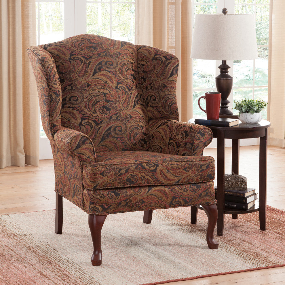 Paisley Wingback Chair, Red