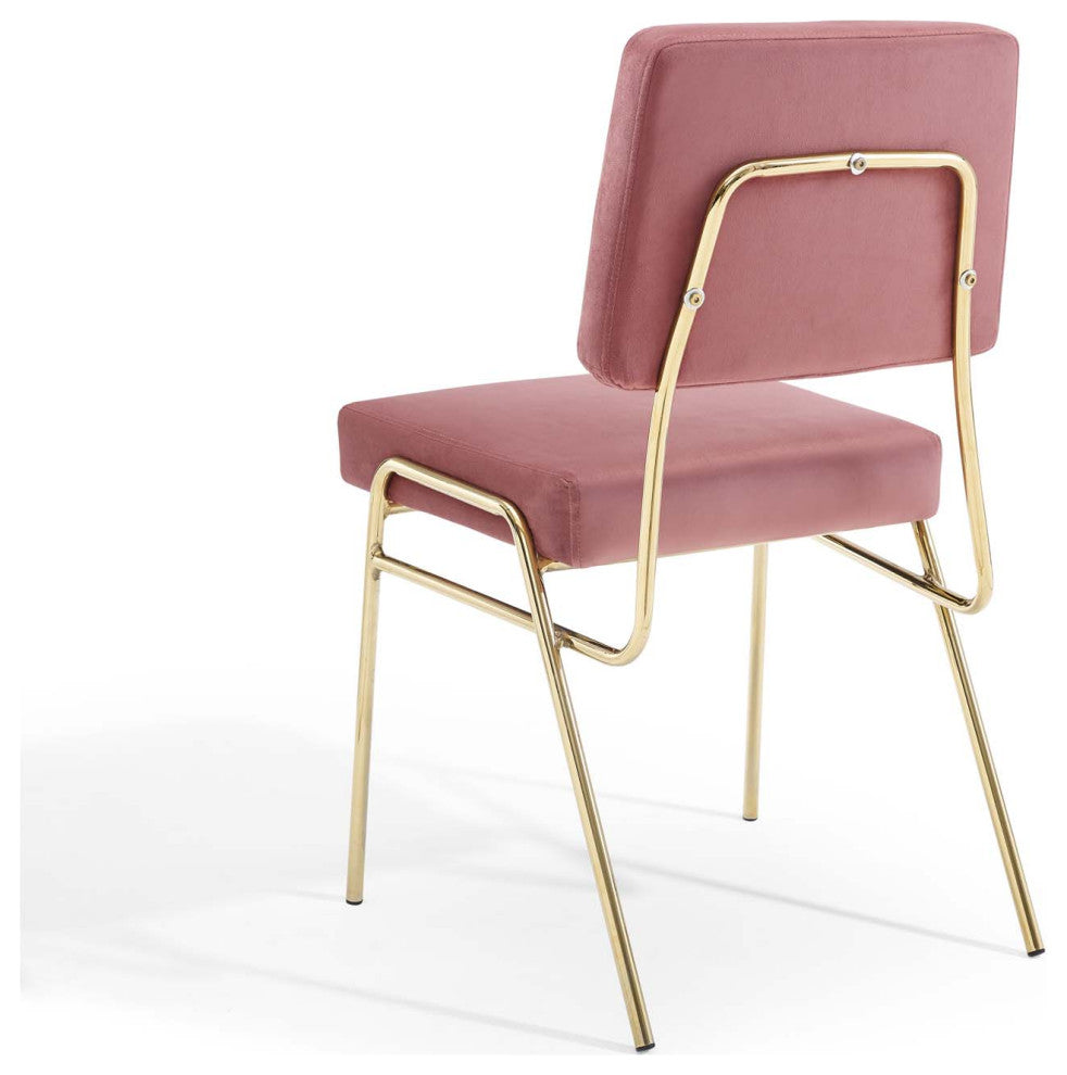 Side Dining Chair, Velvet, Metal, Gold Pink, Modern, Cafe Bistro Restaurant
