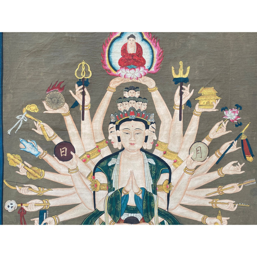 Large Chinese Canvas Art of 24 Arms Bodhisattva Kwan Yin Avalokitesvara Hcs7165