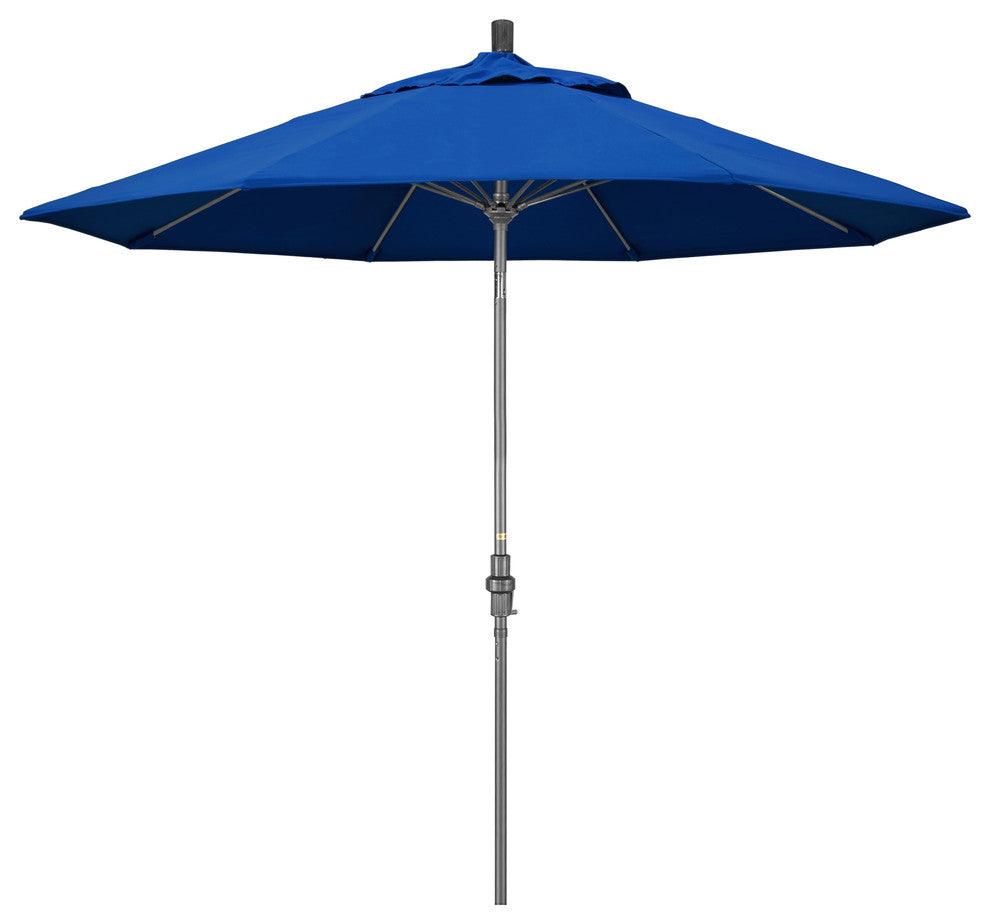 9' Grey Collar Tilt Lift Fiberglass Rib Aluminum Umbrella, Pacifica, Pacific Blue