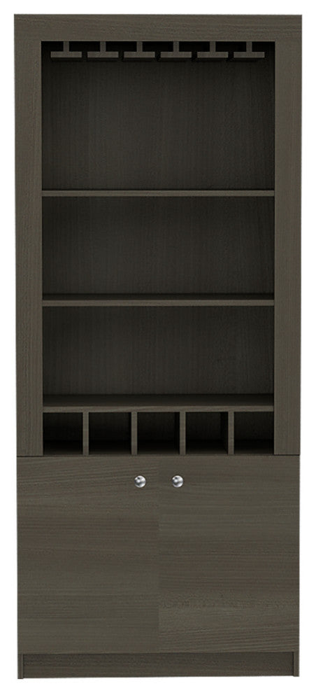 New York Bar Cabinet with Wine Rack, 5 Cubbies, and 3 Shelves, Smokey Oak