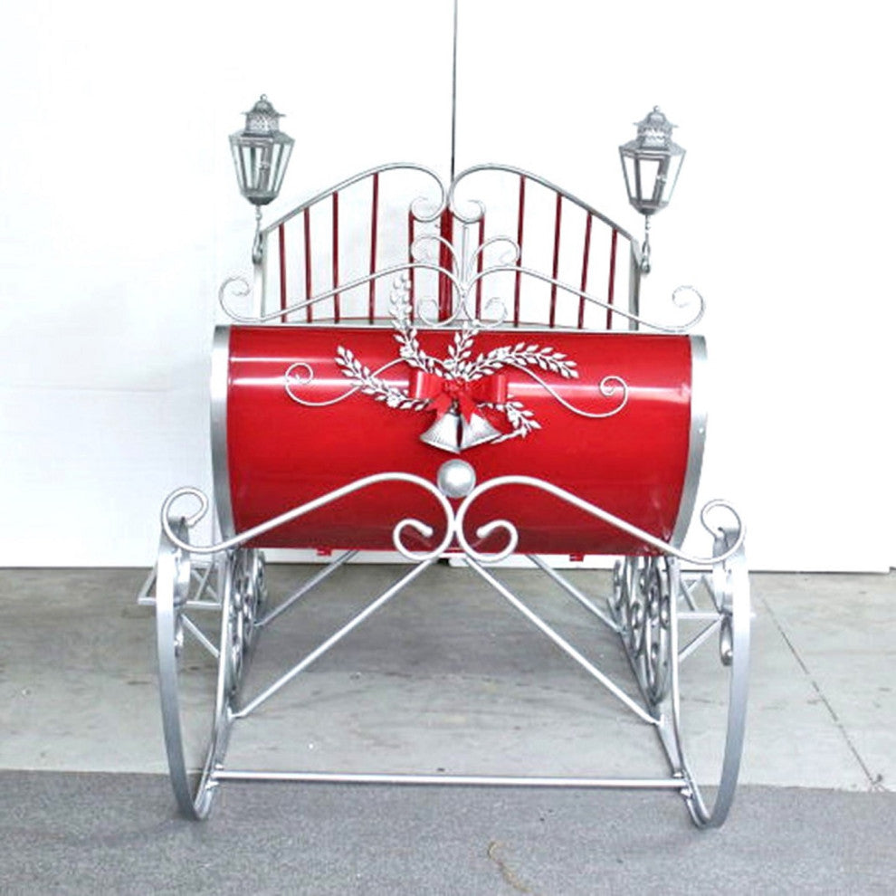 Large Victorian Christmas Sleigh, Red, Green, Silver