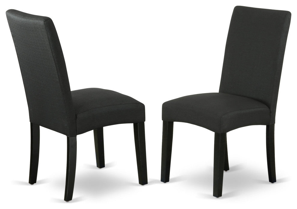 Set of 2 Parson Chair With Black Finish Leg, Linen Fabric, Black