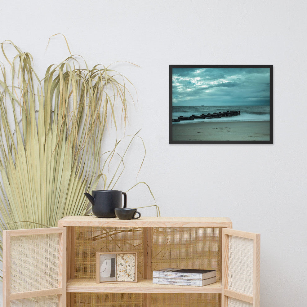 Blue Morning at Rehoboth Coastal Landscape Framed Photo Paper Wall Art Prints, Black, 18" X 24"