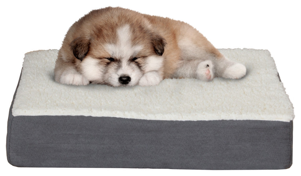 Orthopedic Dog Bed 2-Layer Memory Foam Crate Mat Machine Washable Sherpa Cover