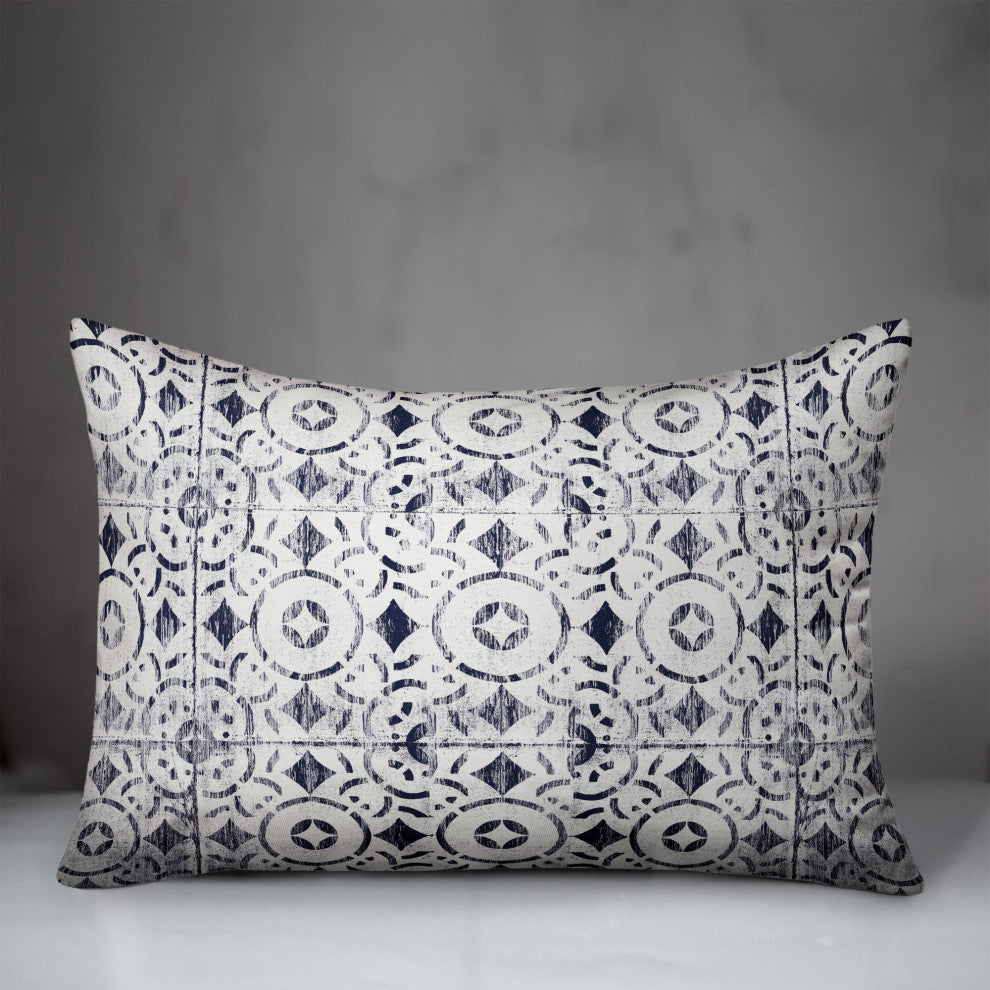 Navy New World Pattern 14x20 Spun Poly Pillow