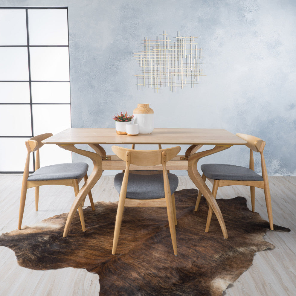 GDF Studio 5-Piece Issaic Fabric and Finished Wood Dining Set, Gray/Oak