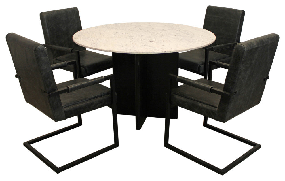 Lavaca 5-Piece Dining Set, 48" Round Dining Table and 4 Black Leather Chairs