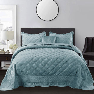 Supersoft Microplush Quilted 4-Piece Bed Spread Set, Silver Blue, Queen