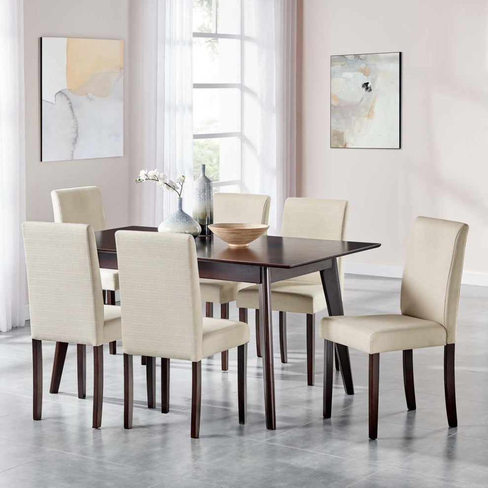 Side Dining Chair and Table Set, Fabric, Drak Brown Beige, Modern, Cafe Bistro