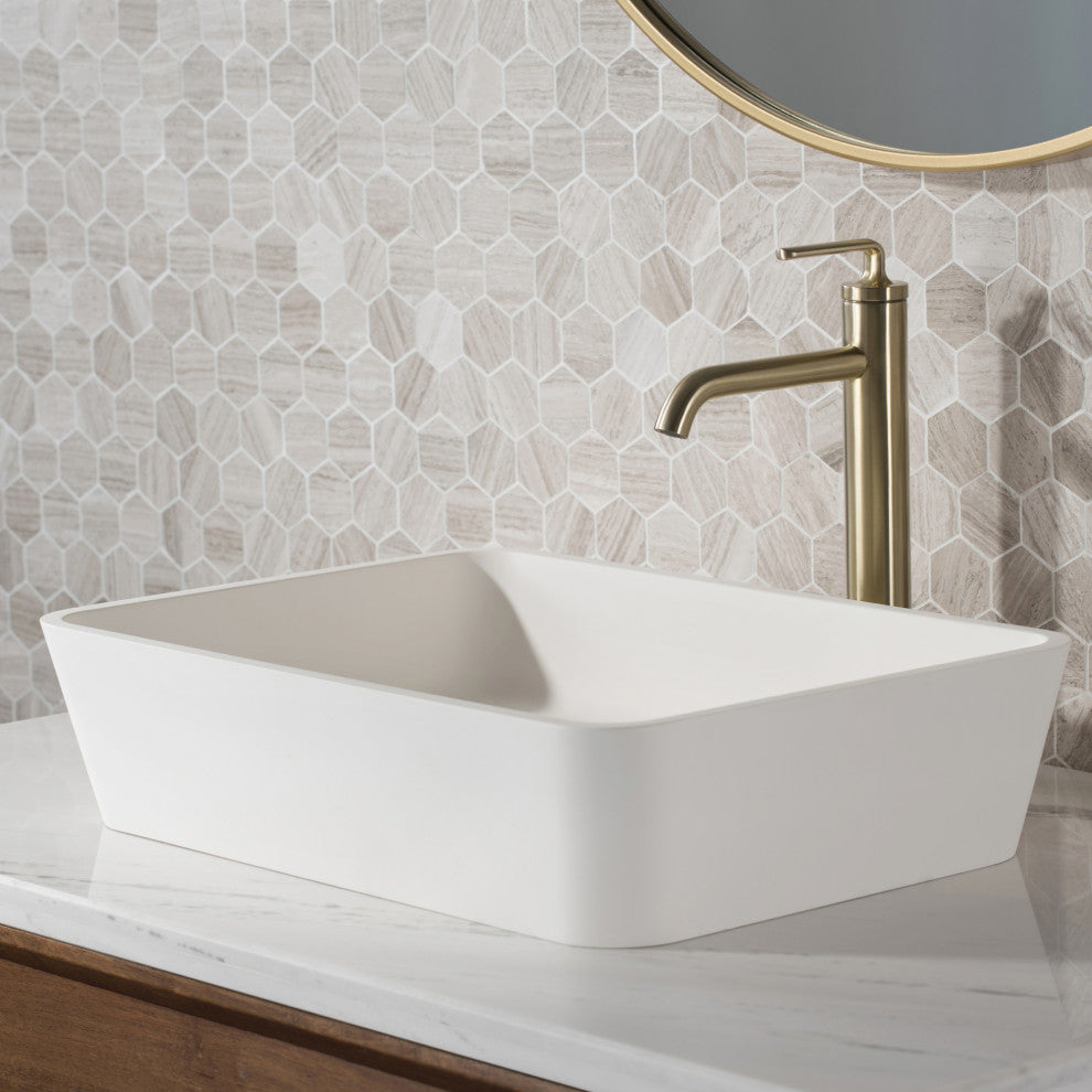 Kraus Ramus Single Handle Vessel Faucet, Pop Up Drain, Brushed Gold, Set of 2