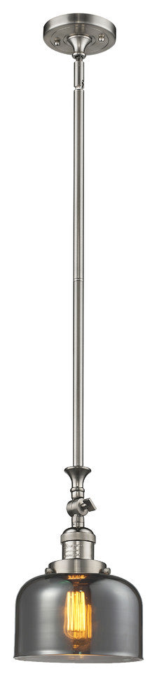 Large Bell 1-Light LED Pendant, Brushed Satin Nickel, Glass: Plated Smoked