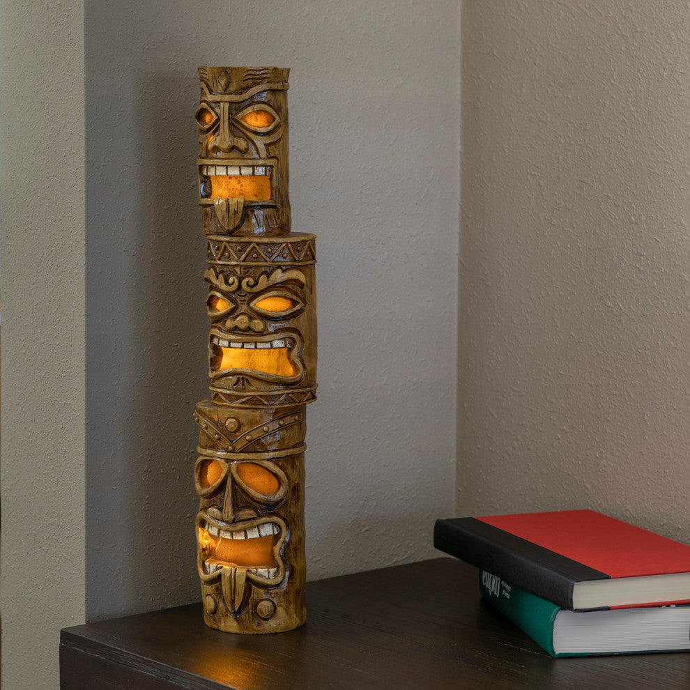 20" Tall 3-Tier Tiki Totem Statue with Solar LED Lights
