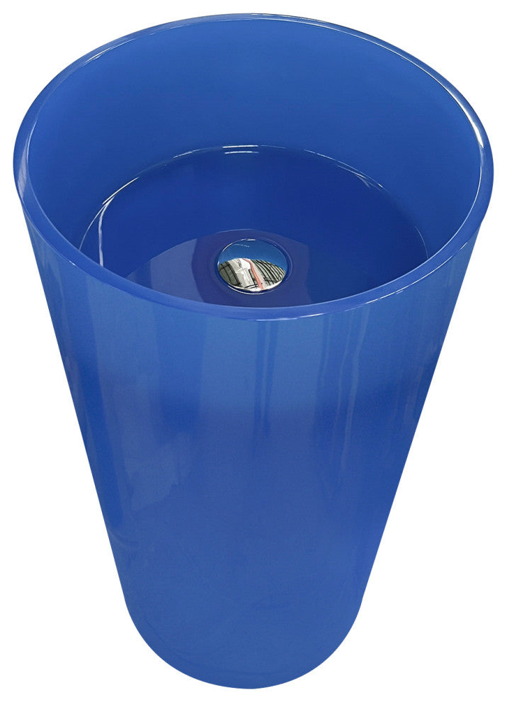 Round Floor Standing Bathroom Sink in Transparent Blue
