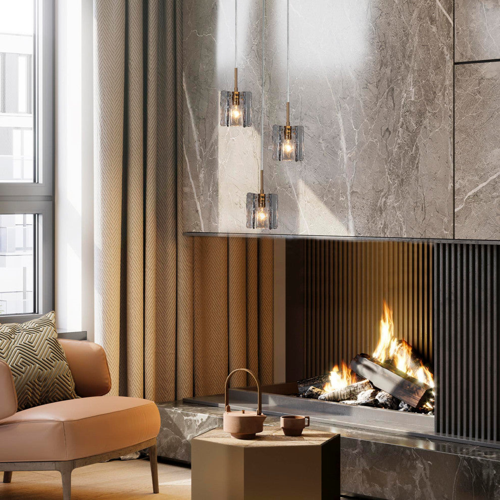 LNC Tucana Polished Gold Matte Black Modern Pendant Light, Textured Glass, 1-Light