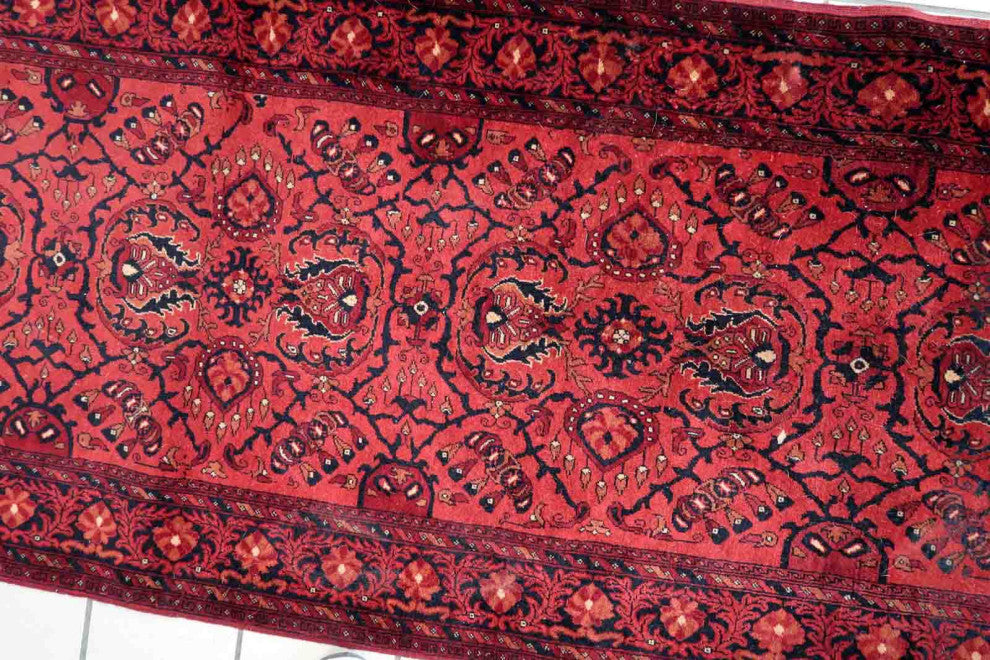 Handmade Vintage Afghan Ersari Runner 2.7'x9.7', 84cmx296cm 1970s
